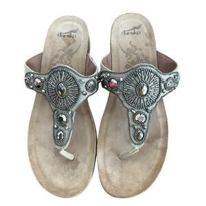 Dansko Women’s Pamela Taupe Jeweled Beaded Boho Leather Comfort Sandal Size 42